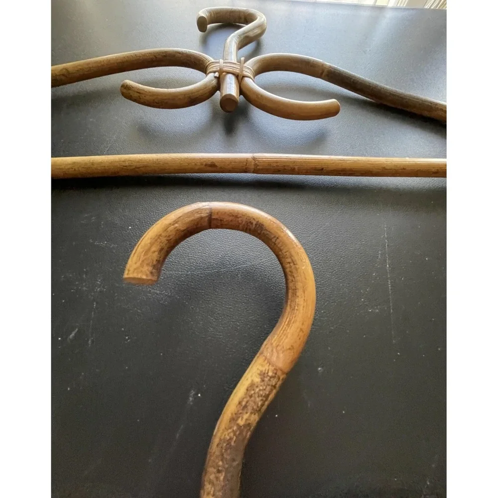 Vintage Bentwood Rattan Cane Clothes Hanger Set of 2 Boho Scroll Wood Decor